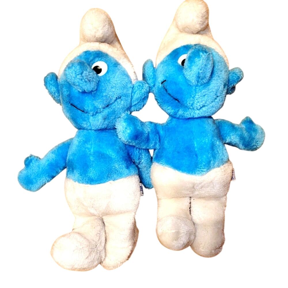 Vintage Peyo 1981 Smurf Doll Plush Lot Of 2 Saturday Morning Cartoons
